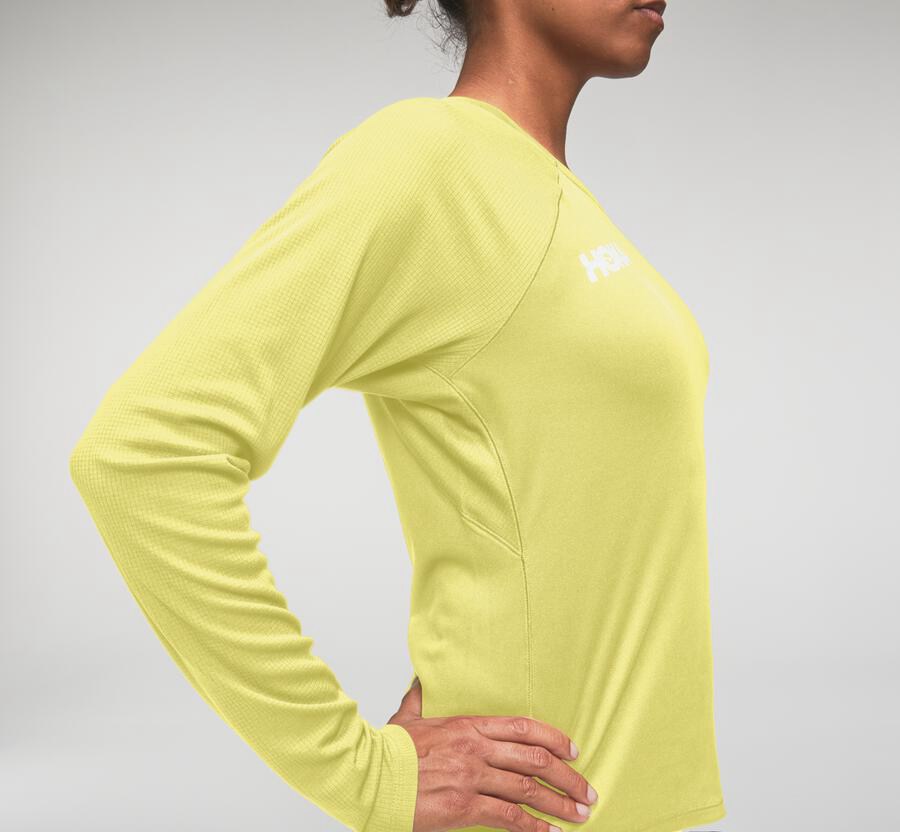 Haut Hoka One One Performance Longue Sleeve Femme - Jaune - LEN-710492